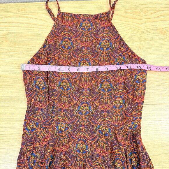 Abercrombie & Fitch Red Skater Mini Dress Fit-n-Flare Floral Boho Women's Sz S - Picture 9 of 11